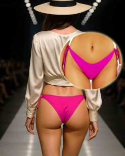 Slip brazilian dama uni cu snur reglabil in laterale Roz