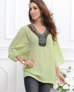 Bluza de plaja verde semitransparenta tip tunica