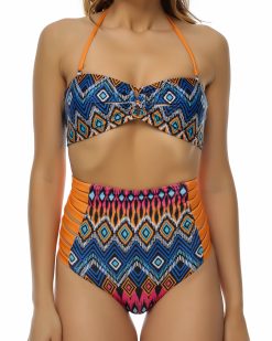 Costume de baie cu talie inalta retro Malibu PortocaliuAlbastru