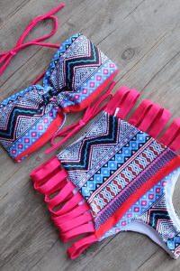 costume de baie cu talie inalta Malibu Rosu si Albastr