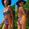 Costume de baie cu talie inalta retro Malibu Portocaliu/Albastru