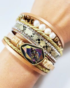 Bratara de mana dama piele Rock Gold-MY13