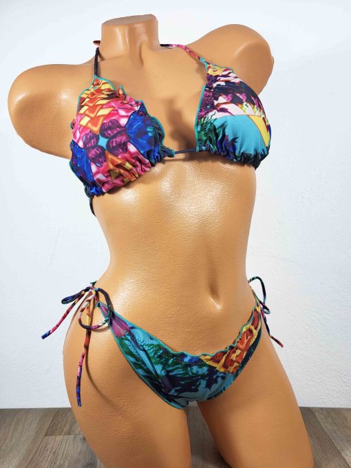 Costume de baie cu slip brazilian si imprimeu Exotic