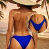 Slip brazilian dama uni cu snur reglabil in laterale Albastru