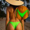 Slip brazilian dama uni cu snur reglabil in laterale Verde Neon