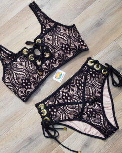 Costum de baie dantela doua piese Suedia Negru