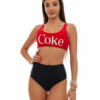 Costum de baie doua piese cu talie inalta si bustiera Coke