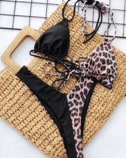 Costum de baie doua piese cu slip tanga Tanzania NegruLeopard