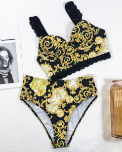 Costum de baie doua piese cu talie inalta Pina Colada Gold