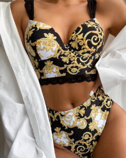 Costum de baie doua piese cu talie inalta Pina Colada Gold