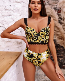 Costum de baie doua piese cu talie inalta Pina Colada Gold