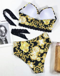 Costum de baie doua piese cu talie inalta Pina Colada Gold