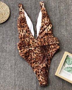 Costum de baie intreg cu decolteu J’adore Leopard