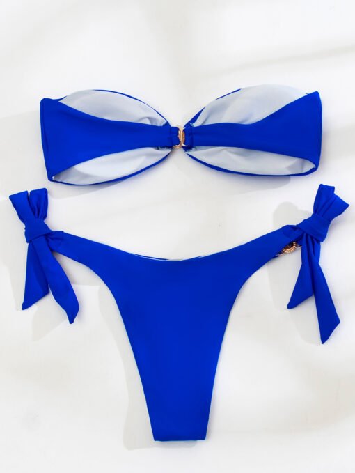 Costum de baie cu slip brazilian reglabil Alexandria Albastru