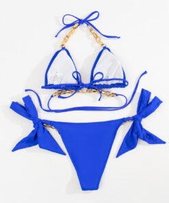 Costum de baie cu slip reglabil si lant Kavala Albastru