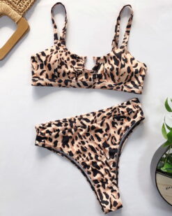 Costum de baie doua piese Los Angeles Animal Print Maro