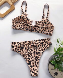 Costum de baie doua piese Los Angeles Animal Print Maro