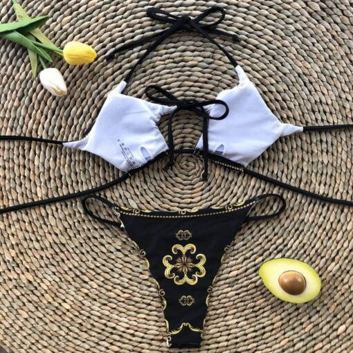 Costum de baie minimalist cu slip brazilian si imprimeu Turkey-YM01