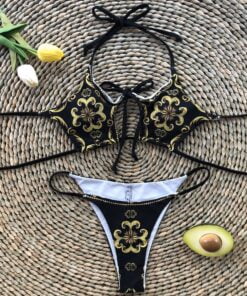 Costum de baie minimalist cu slip brazilian si imprimeu Turkey-YM01