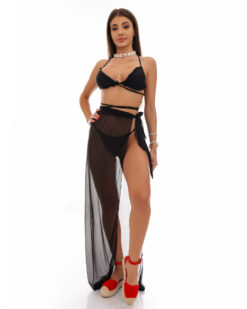 Costume de baie 3 piese cu slip brazilian si fusta Svetlana Negru