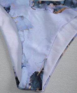 Costume de baie 3 piese cu slip clasic si esarfa Marble Blue