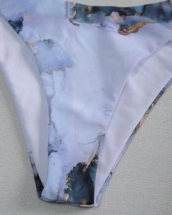 Costume de baie 3 piese cu slip clasic si esarfa Marble Blue