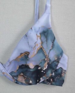 Costume de baie 3 piese cu slip clasic si esarfa Marble Blue