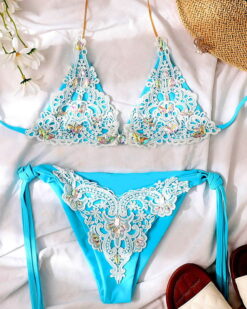 Costume de baie doua piese cu dantela Brazilia Albastru