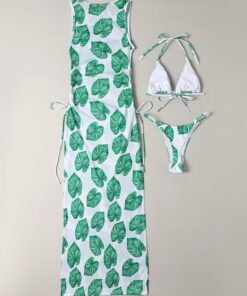 Costume de baie si rochita Sexy on the Beach Frunze Verde