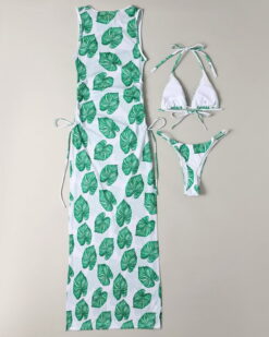 Costume de baie si rochita Sexy on the Beach Frunze Verde