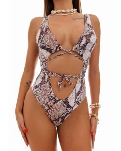 Costume de baie cu imprimeu Snake intreg Acapulco Maro