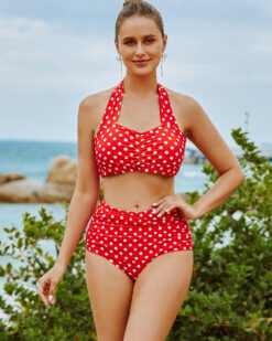 Costum de baie cu talie inalta Ileana Buline Rosu-DR02