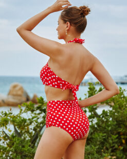 Costum de baie cu talie inalta Ileana Buline Rosu-DR02