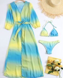 Set costum de baie 3 piese cu cardigan Sapphire