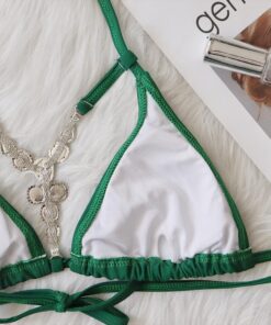 Costume de baie dama cu slip brazilian si pietre Kefalonia Verde