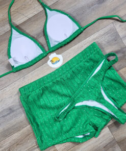 Costume de baie cu pantaloni scurti si slip tanga Prosecco Verde