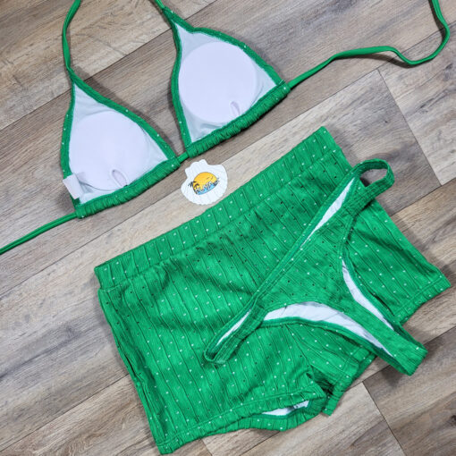 Costume de baie cu pantaloni scurti si slip tanga Prosecco Verde