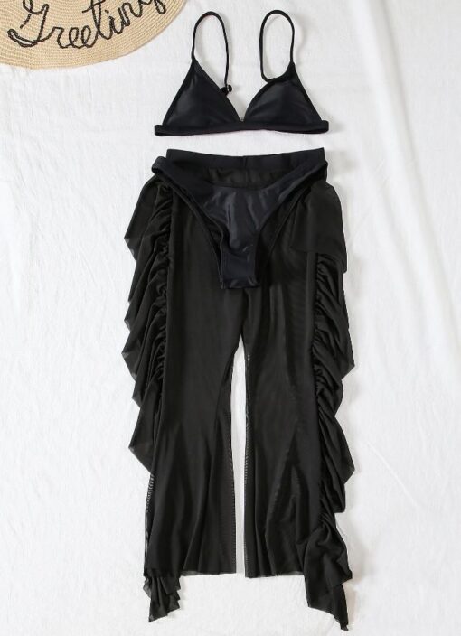 Costume de baie 3 piese, cu pantaloni Champagne Negru