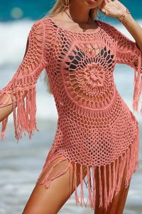 Rochita plaja crosetata cu franjuri Hydra Corai-701C