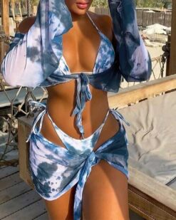 Costume de baie dama cu esarfa si bluza Tinder Blue