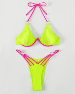 Costume de baie dama doua piese cu slip brazilian Salma Neon