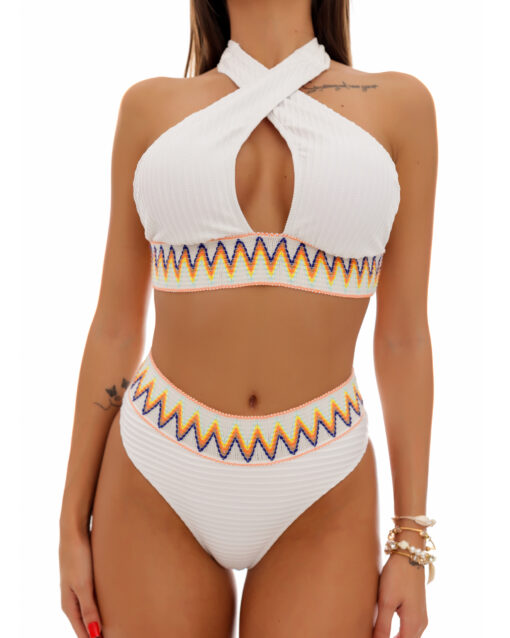 Costume de baie cu slip brazilian si talie inalta Herper Alb