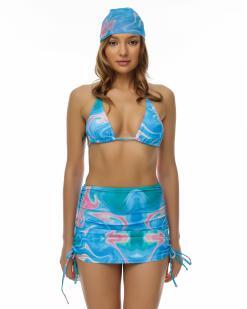 Costume de baie doua piese cu fusta si esarfa cap Charlie Blue