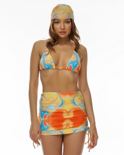 Costume de baie doua piese cu fusta si esarfa cap Charlie Orange