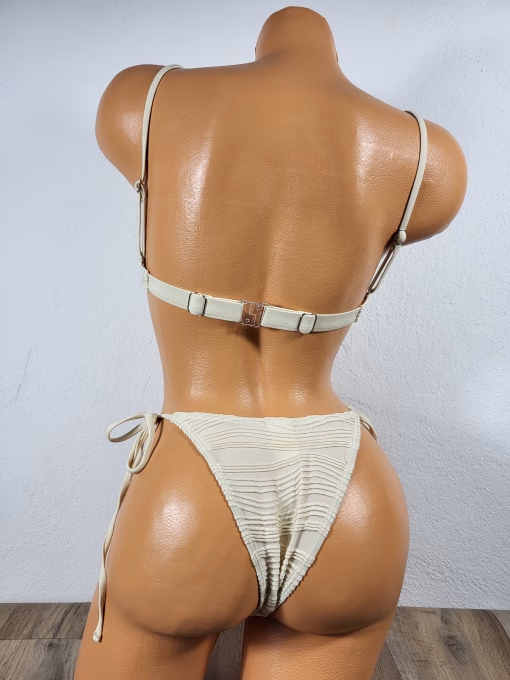 Costume de baie femei cu slip brazilian si esarfa Alina Crem-ALN33 - imagine 3