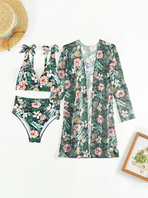 Costume de baie trei piese cu imprimeu floral Curacao Negru