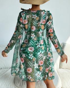 Costume de baie trei piese cu imprimeu floral Curacao Verde