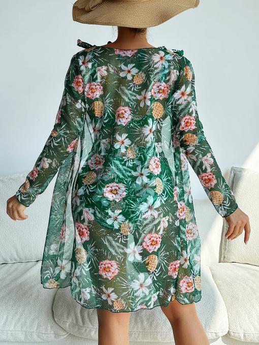 Costume de baie trei piese cu imprimeu floral Curacao Verde