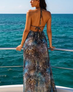 Cardigan de plaja dama, lung, material vaporos, Jungle Ice