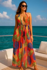 Cardigan de plaja dama, lung, material vaporos, Look Orange